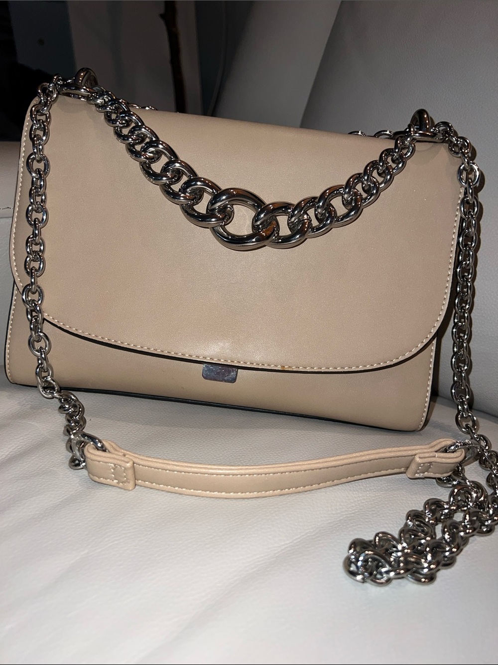 Chelsea28 Nude Beige Crossbody with Silver Chain